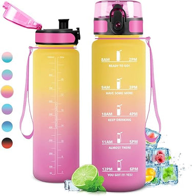 Botella Agua, 1 Litro Botella Agua Gimnasio, Botella Agua Motivadora y Prueba de Fugas, Botella de Agua Motivacional para Niño, Niña, Colegio, Oficina, Bicicleta, Gym, Running, Escuela, Yoga